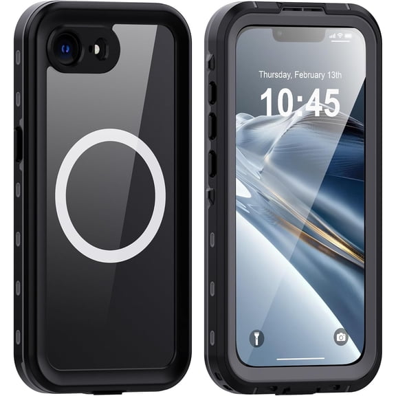 For iPhone 16e Case Waterproof, with IP68 Underwater & Magnetic, Built-in Screen Protector, Full-Body Protective Phone Case for iPhone 16e 2025, Black/Clear