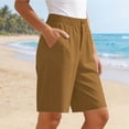 thumbnail image 5 of Women's Casual Elastic Waist Shorts, Button Detail Summer Shorts with Pockets Brown L, 5 of 9