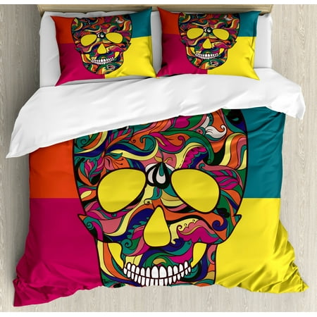 Sugar Skull Duvet Cover Set Colorful Calavera Themed Artwork
