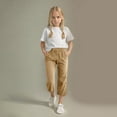 thumbnail image 5 of HAOTAGS Teen Girls Linen Capri Pants, Casual Summer Straight Leg Pants with Drawstring Loose Fit Comfy Beach Pants With Pockets Khaki 6 Years, 5 of 9