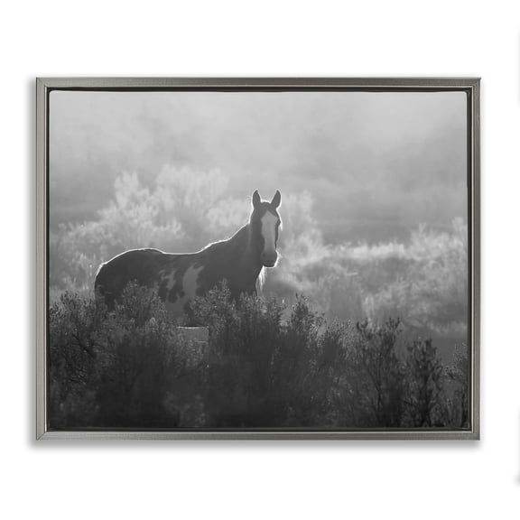 Stupell Industries Rustic Lodge Horse in Nature Trees Gray Floating Frame Canvas Art, 21 x 17, by Steve Toole