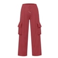 thumbnail image 4 of HXWCHs Women's High Waist Loose Fit Casual Trousers Elastic Drawstring Waistband Utility Wide Leg Pants WITH Pockets for Outdoor Travel Comfort M Wine, 4 of 7