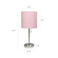 thumbnail image 3 of LimeLights Home Decorative Stick Lamp with USB Charging Port, Light Pink Fabric Shade and Brushed Steel Base - 2 Pack Set, 3 of 10