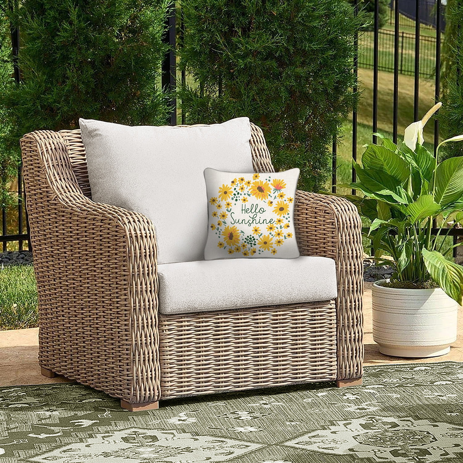Mainstays 16" x 16" Hello Sunshine Decorative Outdoor Throw Pillow, Off-White/Yellow