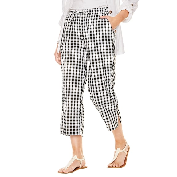 Woman Within Plus Size Petite Seersucker Pull-On Elastic-Waist Capri Pants