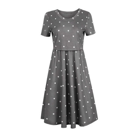 

Julycc Pregnant Womens Short Sleeve Swing Dress Breastfeeding Nursing Maternity Dress