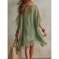 thumbnail image 4 of Women Sheer Chiffon V-Neck Flowy Tunic Dress Green, 4 of 5