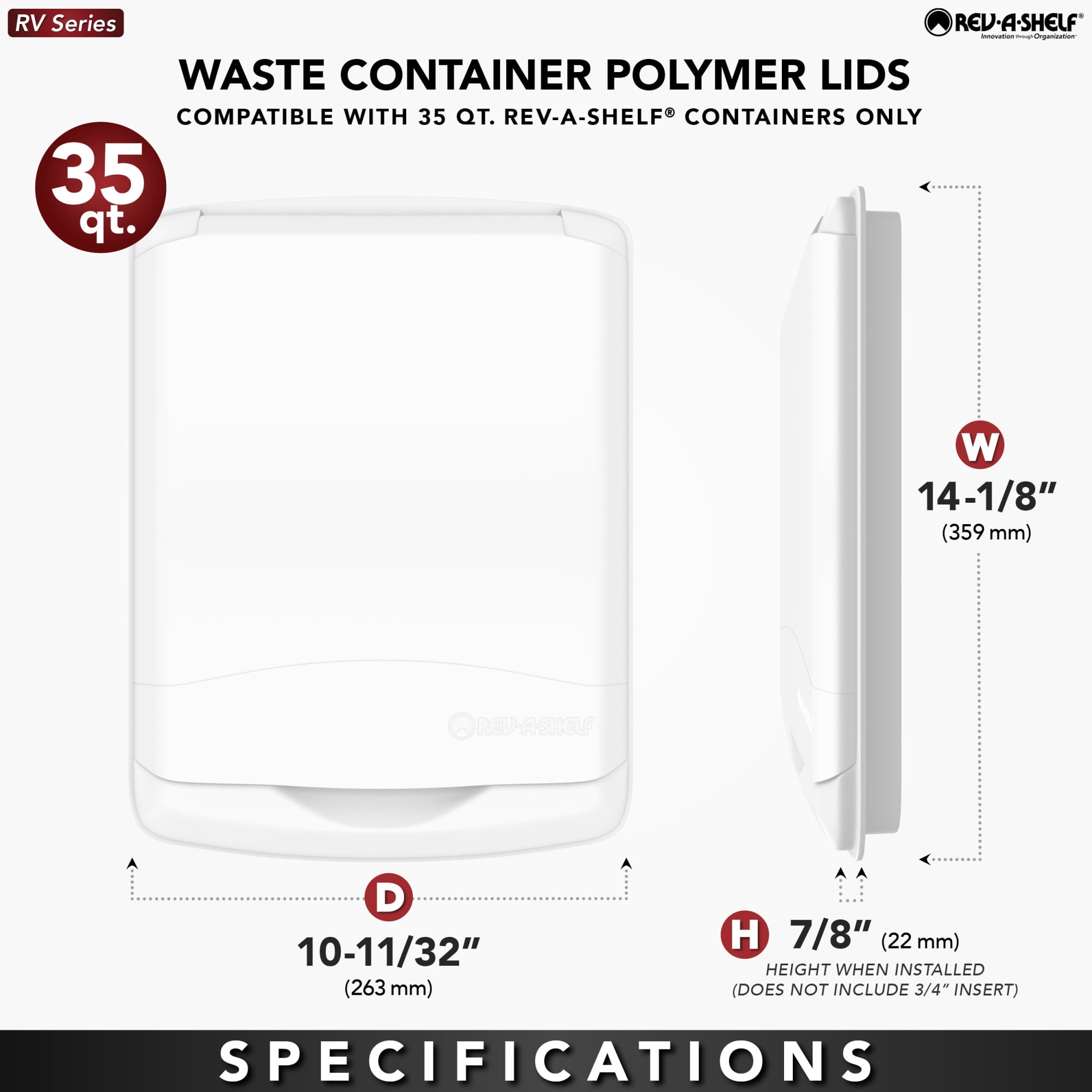 Rev-A-Shelf Polymer Replacement 35qt Waste/Trash Container, Standard, Champagne