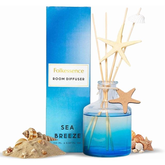 Folkulture Reed Diffuser or Aroma Diffusers | 150 ml Oil Diffuser for Home or Bathroom Accessories Set | Aromatherapy Diffusers with Sticks | Oil Diifusers with Diffuser Sticks | (Beach Please)