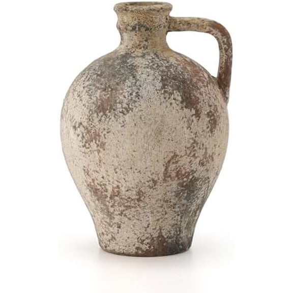 Ceramic Rustic Farmhouse Vase,8.25 inch Terracotta Vase with Handle,Neutral Clay Pot Vases Decorative Vase for Living Room,Table,Shelf Decor(Brown,M)