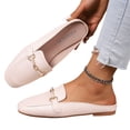 thumbnail image 5 of CHWshoes Design Mules for Women, Almond Toe Slip-On Flats, Backless Loafers with Matal Buckle, Comfort Casual & Dressy Shoes Beige Size 36, 5 of 6