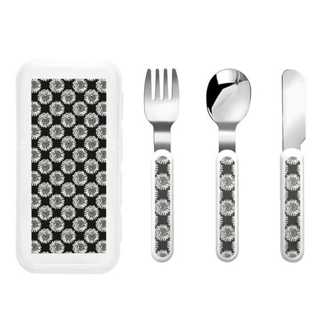

Kdxio White Sunflowers Toddler Utensils Set - Kids Silverware Set Set Kids Utensils Set with Case for Preschooler Children