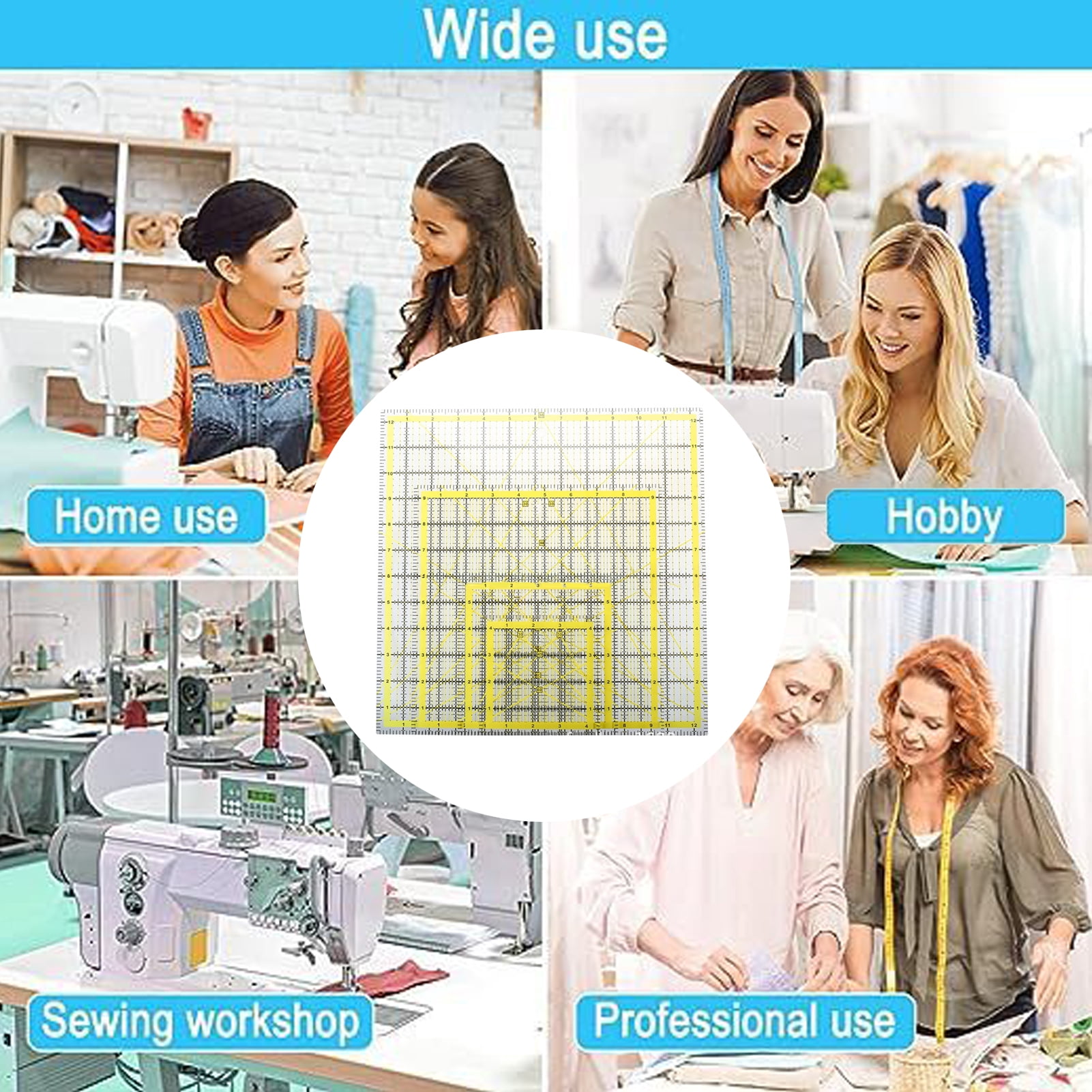 OIUR 4Pcs Acrylic Quilting Ruler 4.5/6/9.5/12.5-Inch Square Fabric Cutting Patchwork Ruler with Clear Mark DIY Sewing Craft Projects Template