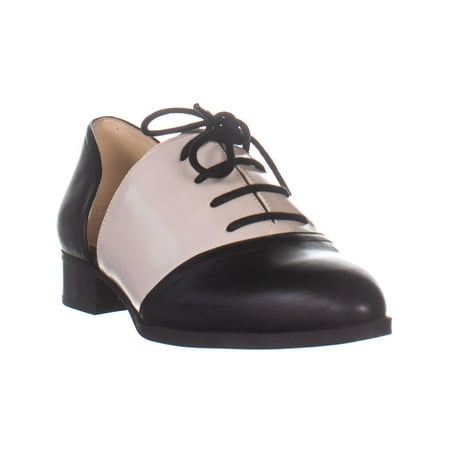 Womens Nine West Nuvima D'Orsay Oxford Flats, Black / Off White Leather, 6.5 US