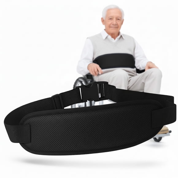 Correa de Seguridad para Silla de Ruedas | Cinturón Ajustable para Adultos Mayores, Pacientes y Movilidad Reducida | Nylon Transpirable con Hebilla Firme – Negro