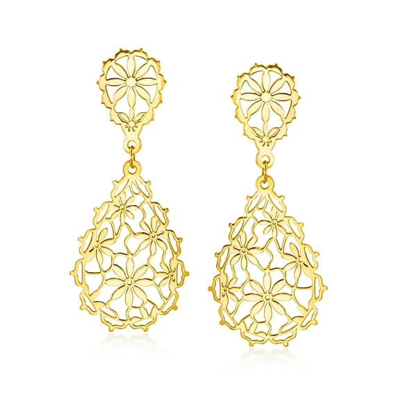 Ross-Simons Italian 14kt Yellow Gold Floral Drop Earrings, Women's, Adult