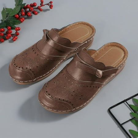 

NOKIO Women s Fashion Casual Platform Hollow Carved Round Head Sandals And Slippers Womens Sandals Wedge Comfortable Orthopedic Wedge Sandalias Women Slip on Platform Sandals