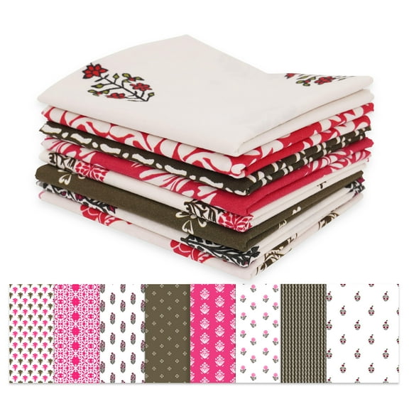 Soimoi 8 Pc Fat Quarter Bundle,BlockPrint 18"x 22"DIY Patchwork-100% CottonPre-Cut Quilting Fabric Pink & White