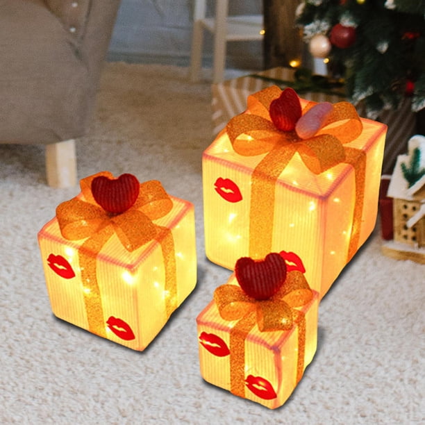 Cajas de regalo iluminadas Soledad 3 piezas con luces LED decoración navideña Cálido