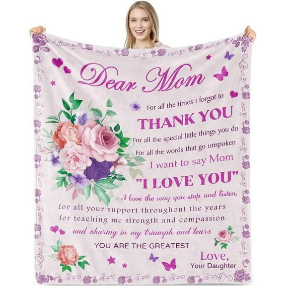 Gifts for Mom Blanket, Floral Throw Blanket for Mom from Daughter, Mom Gifts Purple Fleece Flannel Mother Blanket, I Love You Mom Soft Blanket, Mother’s Day Blanket Birthday Gifts, 50" x 60"
