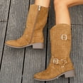 thumbnail image 5 of QQAMB Women's Mid-Calf Boots Retro Western Cowboy Style With A Round Toe Mid Block Heel Zipper A Buckle And A Hollow Out Design, 5 of 8