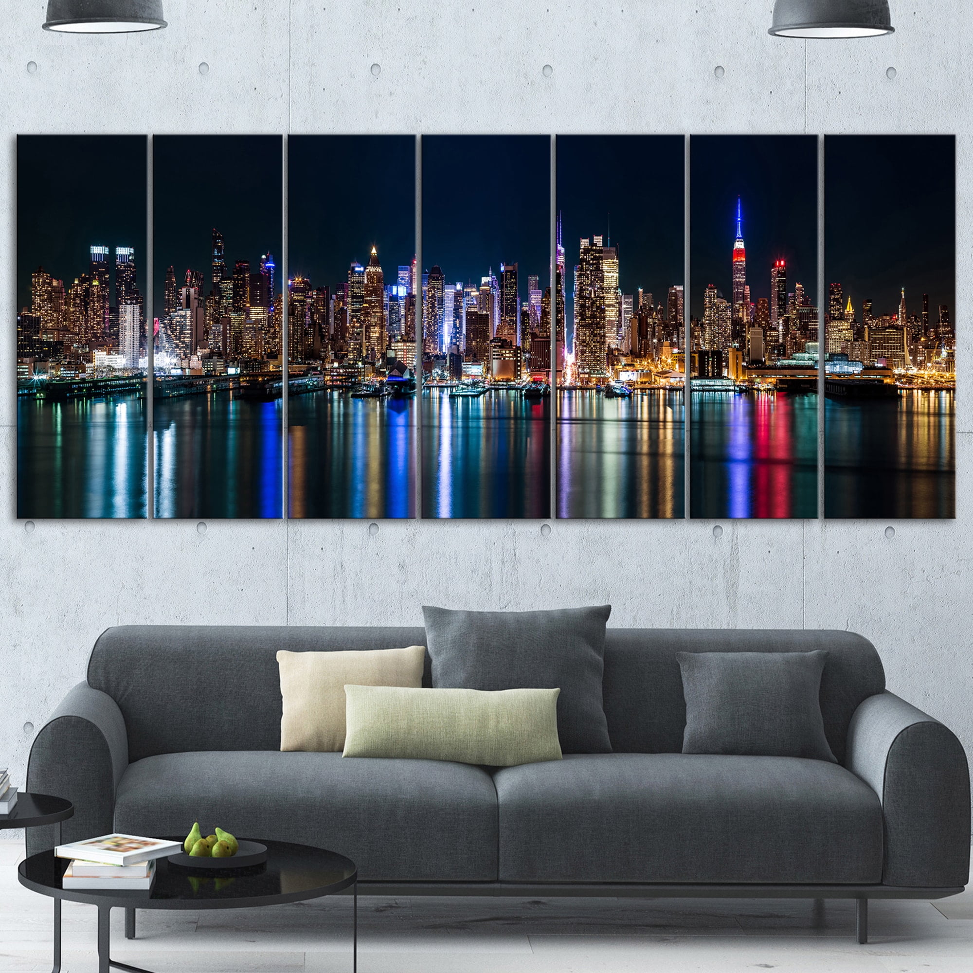 Designart 'New York Midtown Night Panorama ' Multipanel Extra Large Metal Wall Art