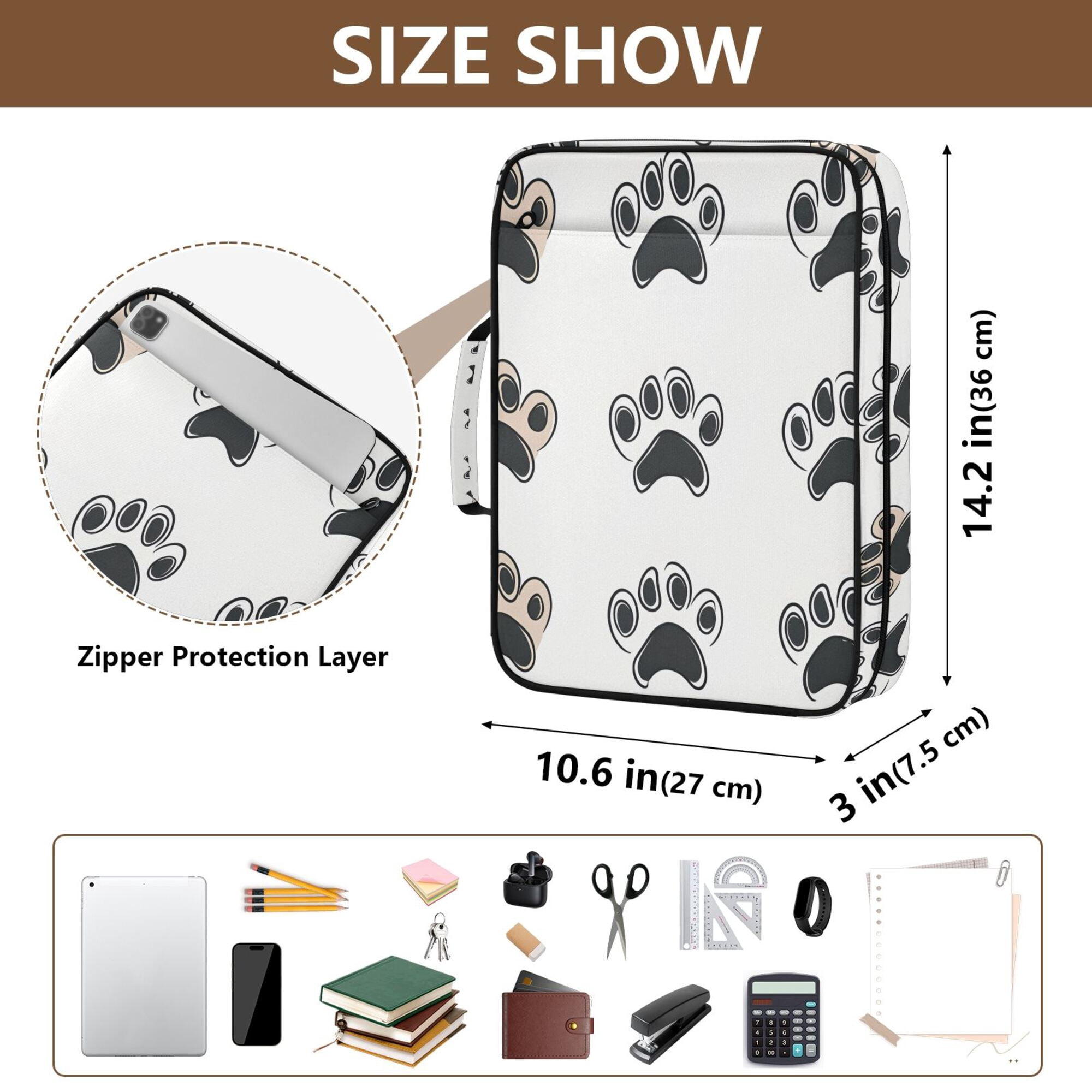 FORMRS Accordion File Folder A4 Size 7-Pocket Expanding Document Organizer Bag with 3 Ring Binder, Cartoon Cat Paw
