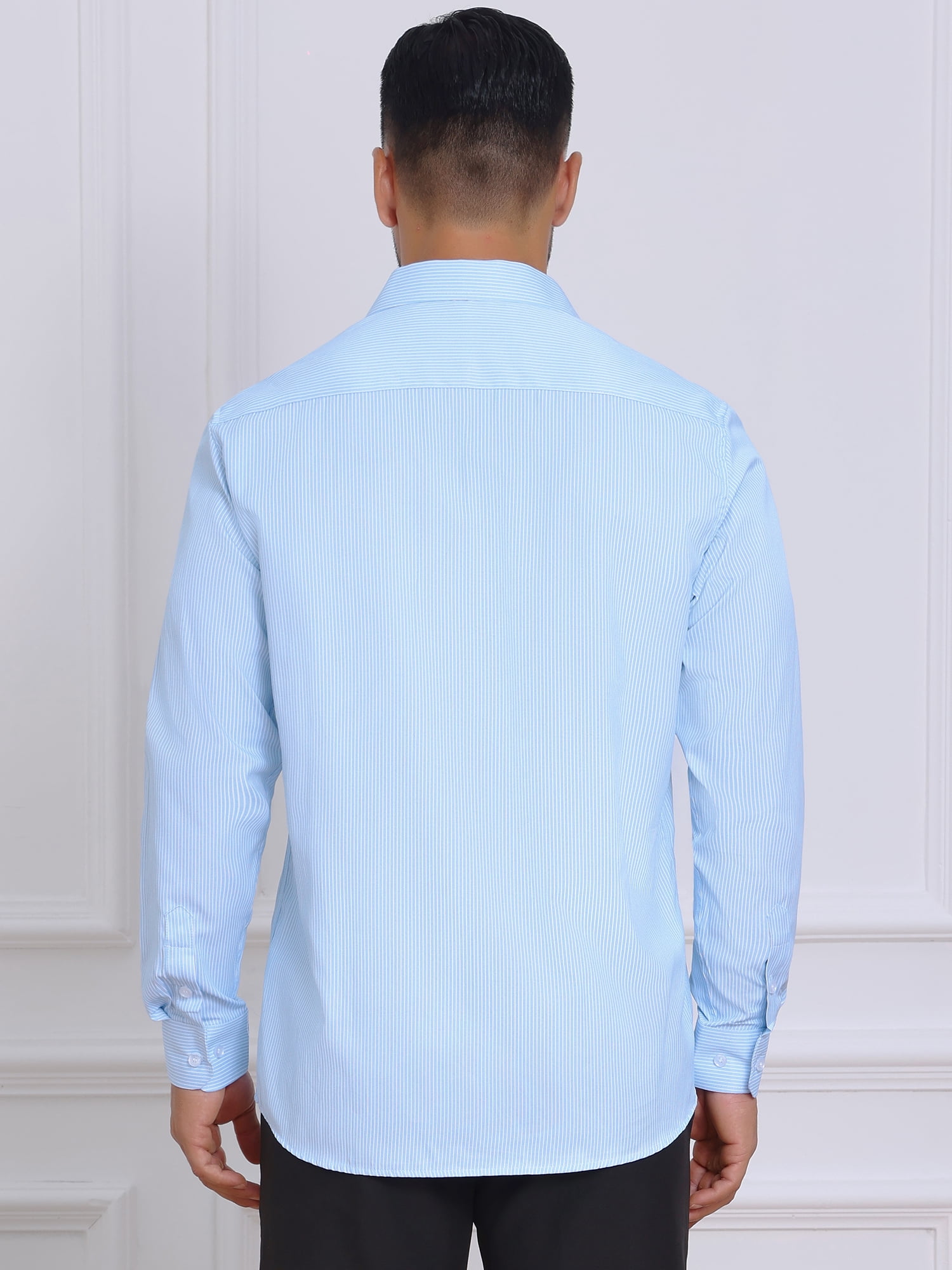 DARING DIVA Men's Long Sleeve Business Button Down Striped Dress Shirts M Blue-White