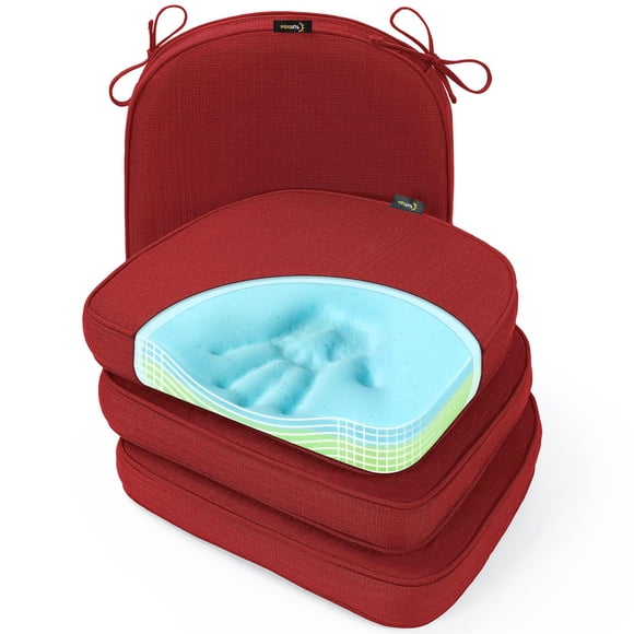 SUNROX Gel Memory Foam Chair Cushions, FadeShield Water-, Stain-Resistant Durable Reversible Seat Cushion Pads with Ties for Indo