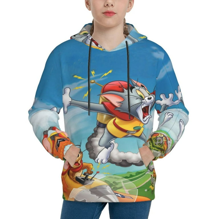 Kids Tom Cat Jerry Hoodies With Pocket 3D Graphic Pullover Hooded Sweatshirt Cartoon Hoodie For Boys Girls