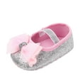 thumbnail image 2 of ZHOGXU Infant Toddler Girls Shoes Non Slip Soft Sole Bow Design Comfortable Breathable Walking Shoes For Casual Daily Wear,Silver,0-6 Months, 2 of 3