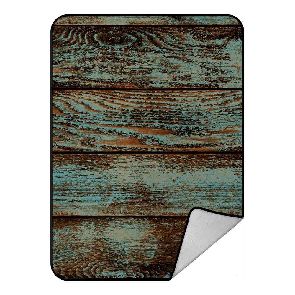 GCKG Wood Printed Blanket,Vintage Rustic Old Barn Wood Printed Fleece