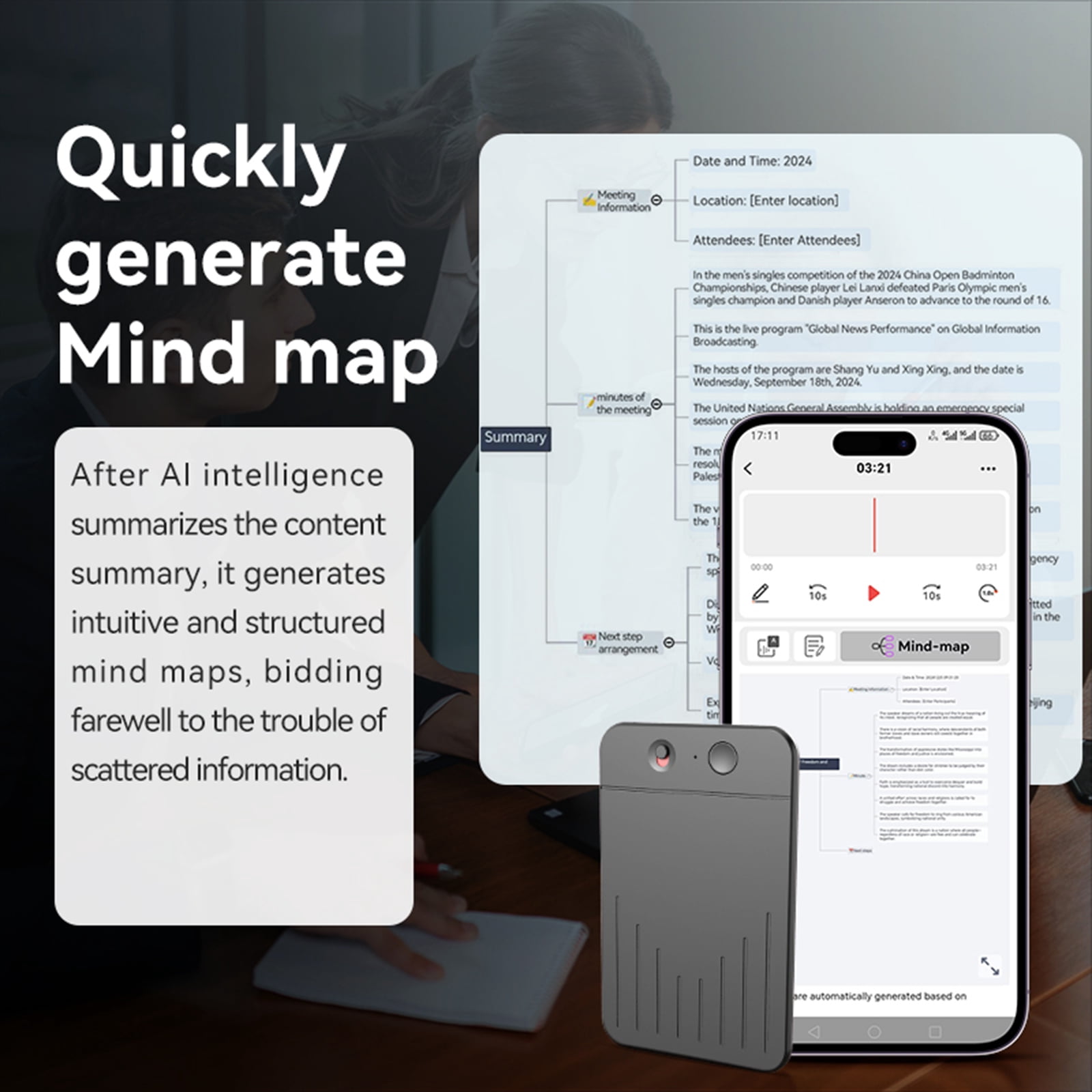 HUISZJ Audio Recorder, APP Control AI Notetaking Device Transcribe & Summarization with ChatGPT Sound Recorder, AI Voice Recorder (32GB)