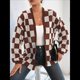 thumbnail image 4 of Cárdigan de Cuadros de Talla Grande para Mujer, Suéter Holgado con Estampado A Cuadros y Abertura Frontal, Prenda Exterior Marrón M, 4 of 9
