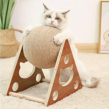 Cat Scratcher Toy Scratching Ball, Interactive Cat Scratching Wheel for Cat and Kitten Indoor Scratching Post -Natural Sisal & Wood