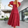 thumbnail image 3 of Vestimenta Casual Vestido Midi de Mujer Vestido Maxi de Manga Corta con Cuello Cuadrado para Cóctel (Rojo S) Cgtredaw para Mujer Rojo T S, 3 of 6