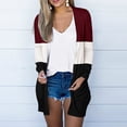 thumbnail image 2 of Manteau Cardigan Patchwork Uni pour Femmes à Manches Longues avec Poches, 2 of 9