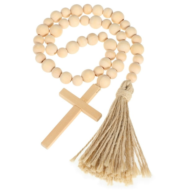 Colgante de hilo de cuentas de madera delicadas con borlas estilo pastoral