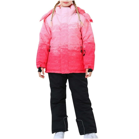 Gpaecead 4-16 Years Fashion Kid's Girls Boys Ski Suit Windproof Warm Solid Color Skiing Set Black