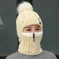 thumbnail image 4 of D-GROEE Women Winter Beanie Hats One-Piece Wool Knitted Balaclavas Mask Set Skull Neck Circle Scarf Ski Snow Hat Cap with Pompom Ball, 4 of 6