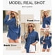 thumbnail image 4 of Blusa elegante de mezclilla para mujer, cuello en V, manga larga, azul marino, 4 of 5