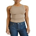 thumbnail image 3 of Women‘s U-Neck Slim Fit Vest Knitting Ribbed Irregular Backless Racerback Cropped Tank Tops, 3 of 7