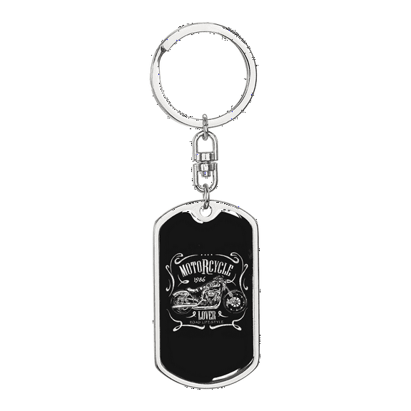 Motorcylce Lover Biker Stainless Steel or 18k Gold Premium Swivel Dog Tag Keychain