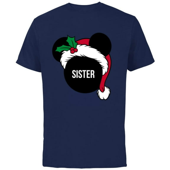 Disney Mickey Mouse Santa Hat SISTER Holiday Family - Short Sleeve Cotton T-Shirt for Adults - Customized-Navy