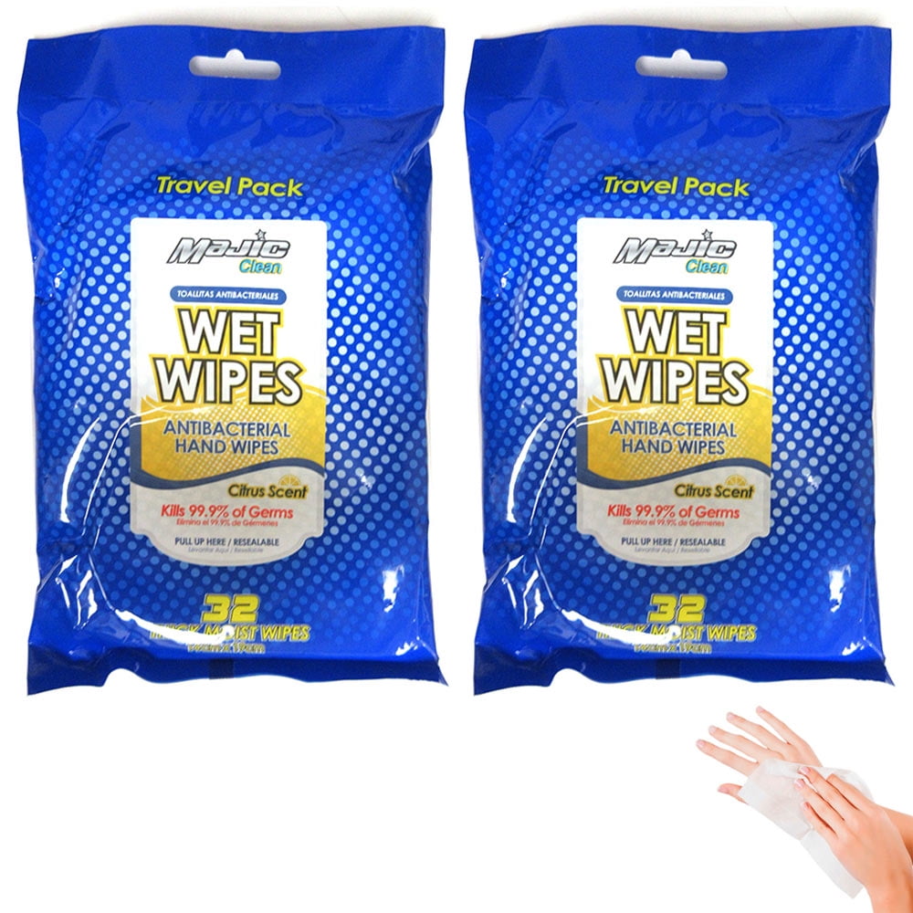 2 Pack Travel Wet Wipes Antibacterial Moist Hand Cleaning Citrus Scent