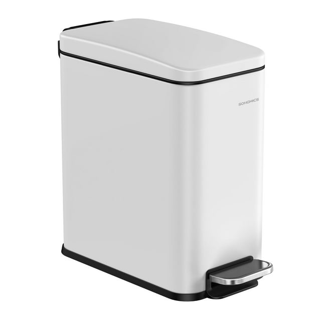 Cubo de Basura, Basurero Pequeño de 10 L, con Tapa y Pedal, Acero, Cierre Suave, para Espacios Pequeños, Baño, Blanco