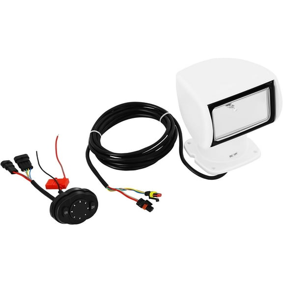 360° Rotation Spotlight Marine 100W Bulb 12V Boat Searchlight with Remote Control Waterproof Spot Light Omnibearing Work Light for Boat Truck Car (White 3200K 2500 Lumen)