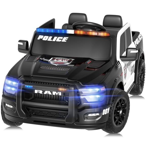 QUIKRA Licensed RAM 2500 Police Ride on Truck for Kids, 12V Electric Car with Remote Control, Dual Motors, LED Lights, Bluetooth, Ages 3-8
