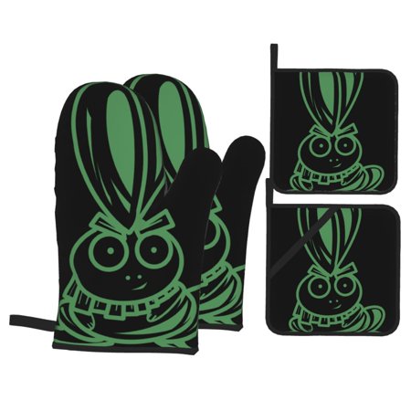 Rabbit Oven Mitts And Pot Holders Sets Baking Sets For Kitchen Bbq Gloves Heat Resistant Cooking Rabbit Animal Green 4 Pcs