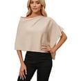 thumbnail image 3 of Women'S Poncho Sweater Slimming Fit Cropped Versatile Shawl Soft Knit Wraps Cowl Neck Short Tops Apricot One size, 3 of 9